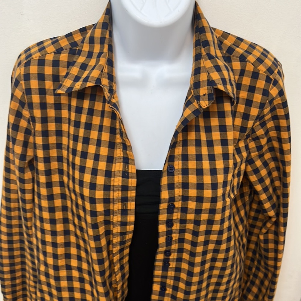 Mustard and dark blue plaid shirt